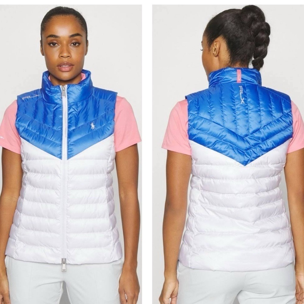 NEW RLX Ralph Lauren |‎ Women's Printed Insulated Vest Blue/White Sz S